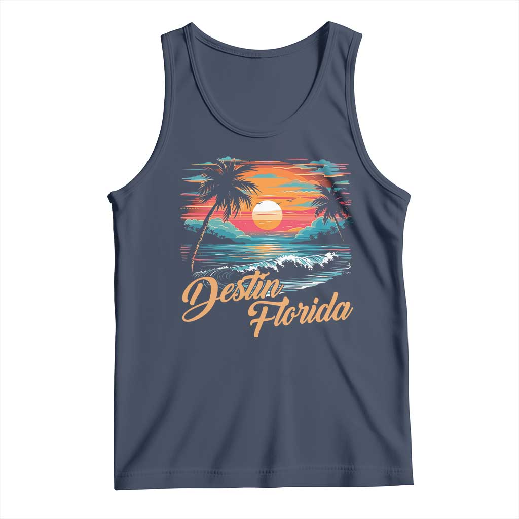 Destin Florida Beach Tank Top Retro Sunset Palm Tree Graphic TS12 Navy Print Your Wear
