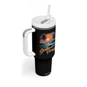 Destin Florida Beach Tumbler With Handle Retro Sunset Palm Tree Graphic TS12 Print Your Wear