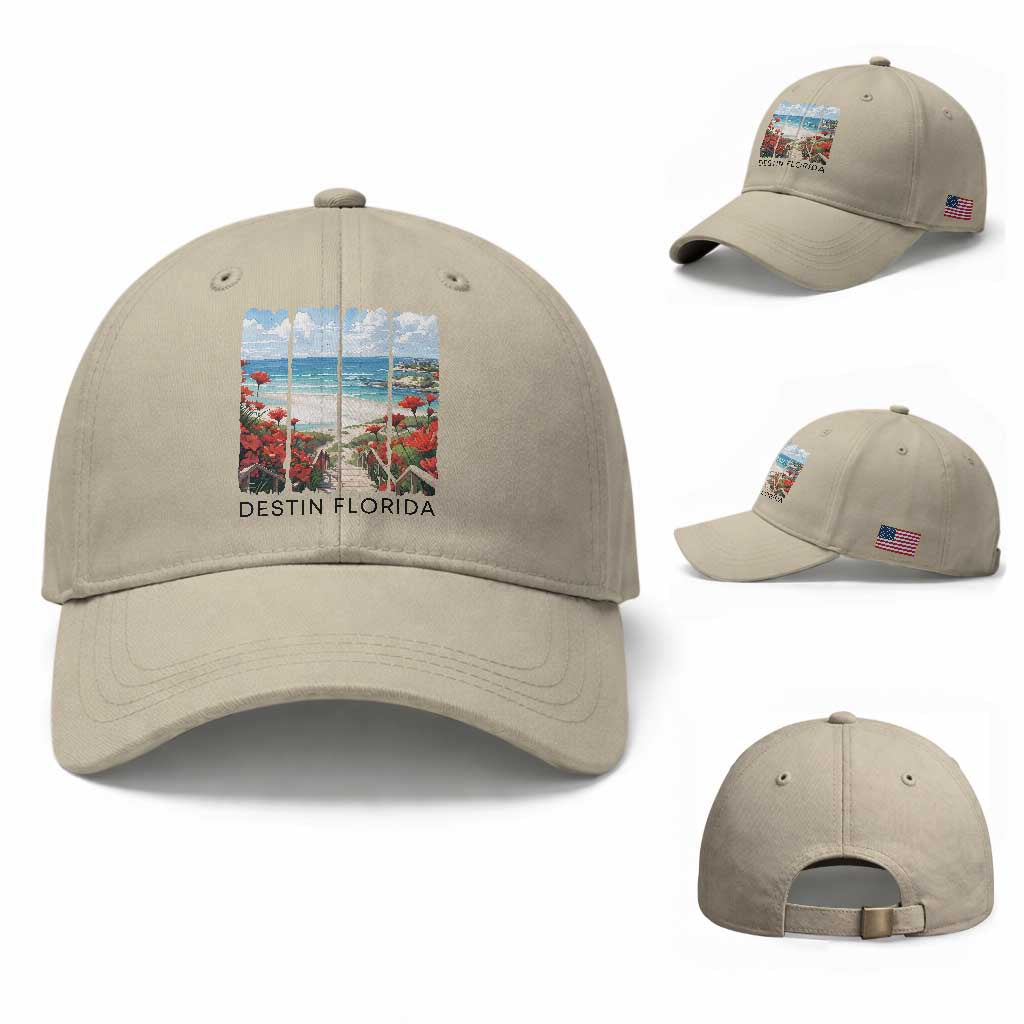 Destin Florida Baseball Cap Summer Travel Beach Vacation Gift TS12 Baseball Cap Universal Fit Beige Print Your Wear