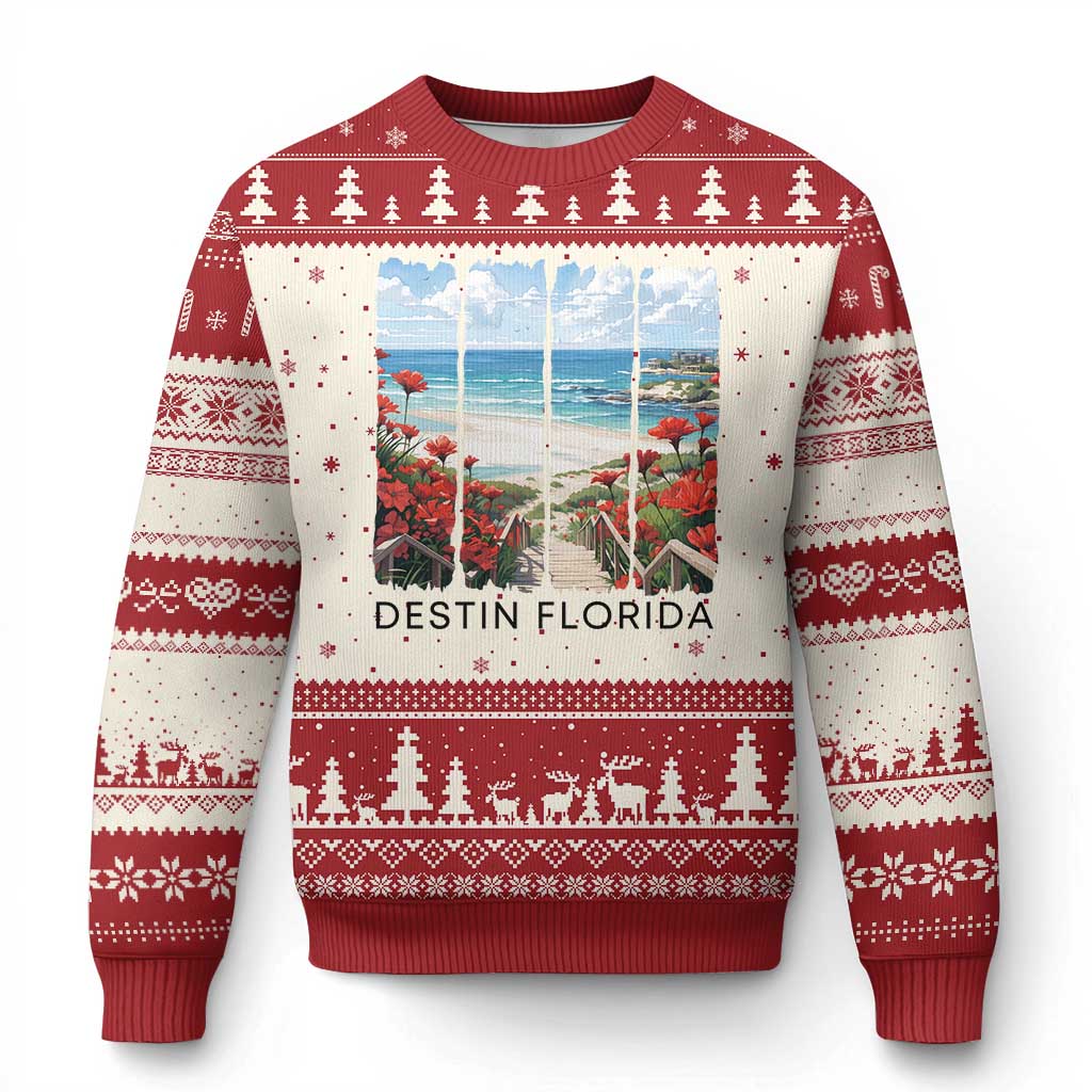 Destin Florida Ugly Christmas Sweater Summer Travel Beach Vacation Gift TS12 Beige Red Print Your Wear