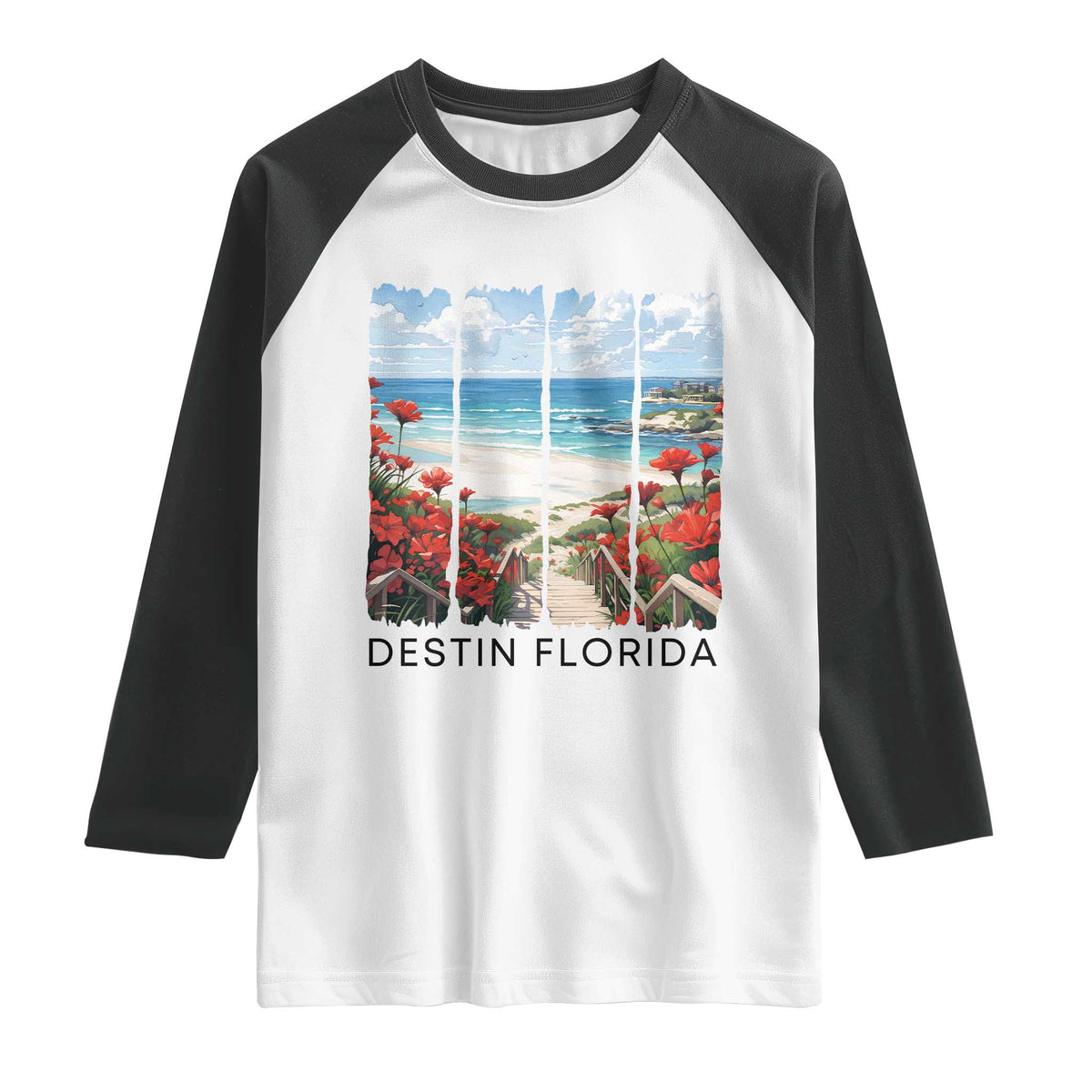 Destin Florida Raglan Shirt Summer Travel Beach Vacation Gift TS12 White Black Print Your Wear