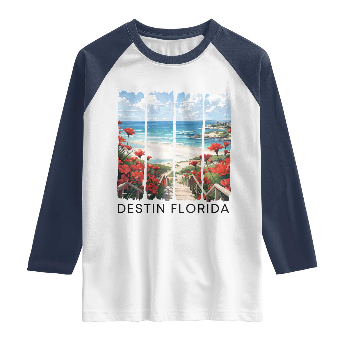 Destin Florida Raglan Shirt Summer Travel Beach Vacation Gift TS12 White Navy Print Your Wear