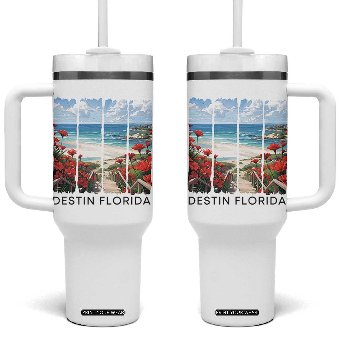 Destin Florida Tumbler With Handle Summer Travel Beach Vacation Gift TS12 One Size: 40 oz White Print Your Wear