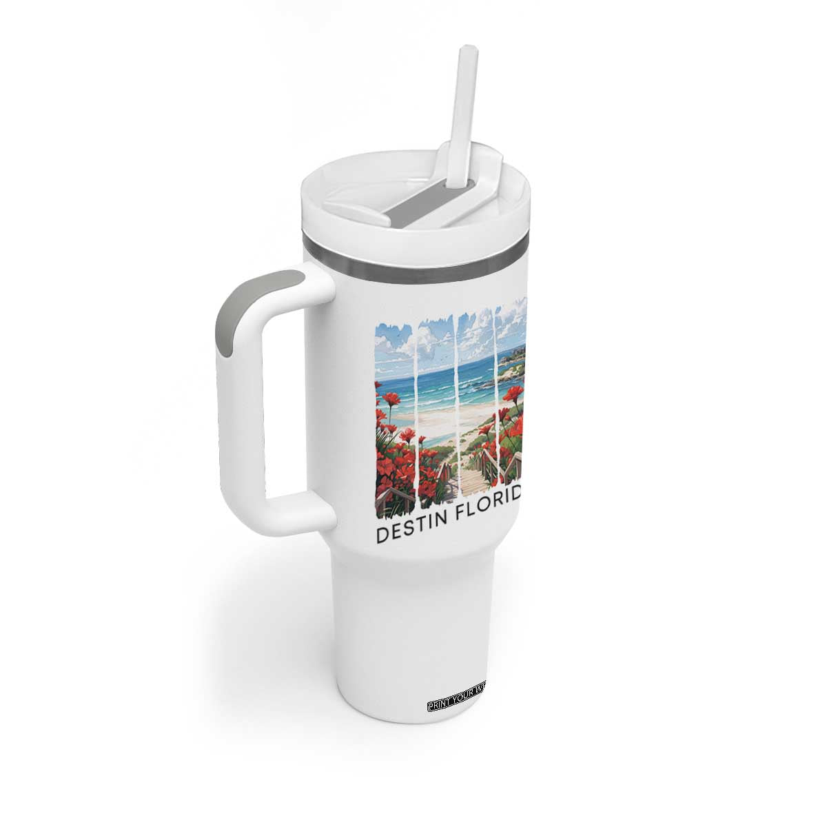 Destin Florida Tumbler With Handle Summer Travel Beach Vacation Gift TS12 Print Your Wear