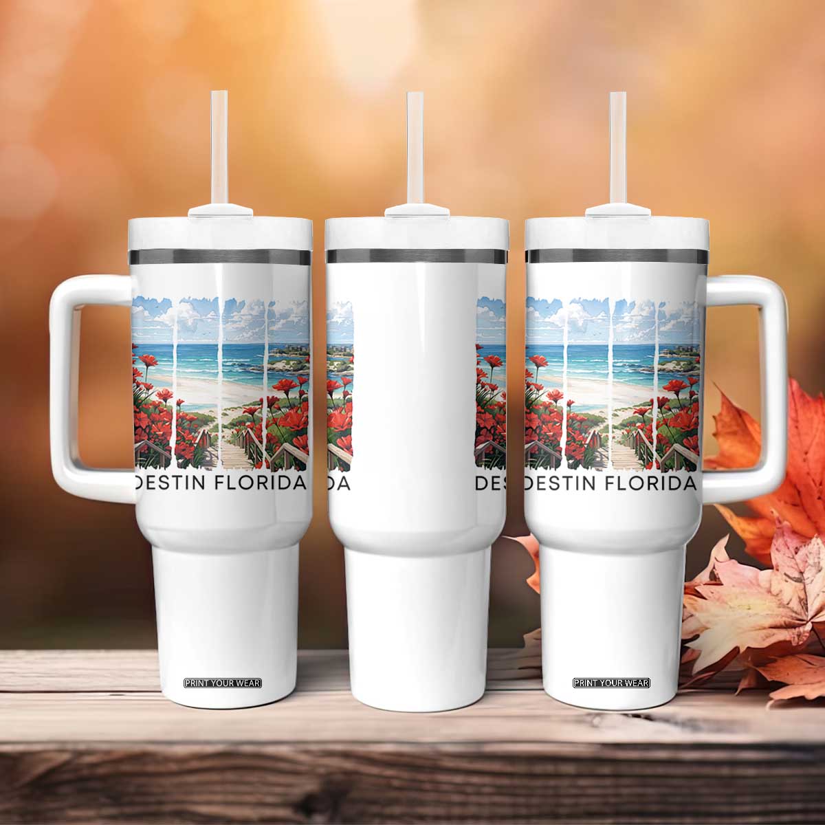 Destin Florida Tumbler With Handle Summer Travel Beach Vacation Gift TS12 Print Your Wear