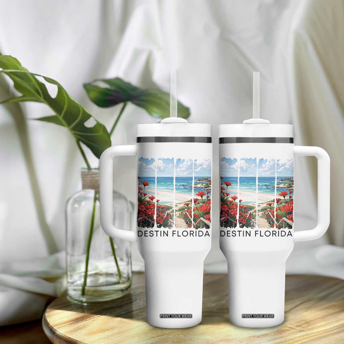 Destin Florida Tumbler With Handle Summer Travel Beach Vacation Gift TS12 Print Your Wear