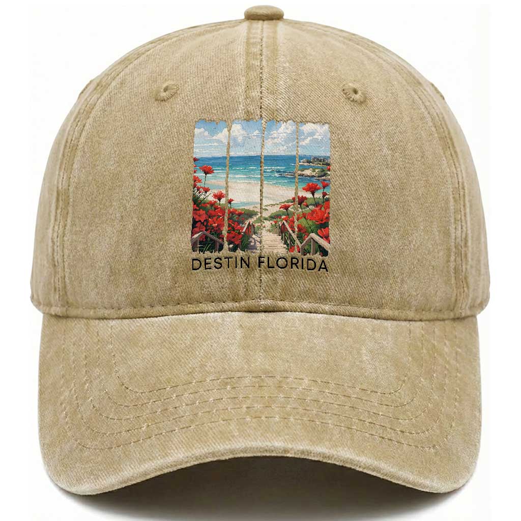 Destin Florida Washed Cotton Baseball Cap Summer Travel Beach Vacation Gift TS12 Print Your Wear