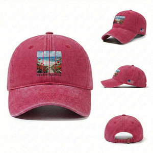 Destin Florida Washed Cotton Baseball Cap Summer Travel Beach Vacation Gift TS12 Washed Cap Universal Fit Red Print Your Wear