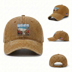 Destin Florida Washed Cotton Baseball Cap Summer Travel Beach Vacation Gift TS12 Washed Cap Universal Fit Yellow Ochre Print Your Wear