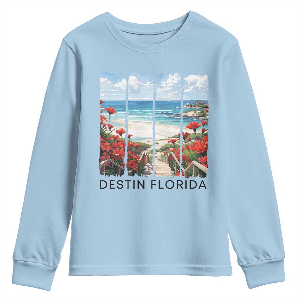 Destin Florida Youth Sweatshirt Summer Travel Beach Vacation Gift TS12 Light Blue Print Your Wear