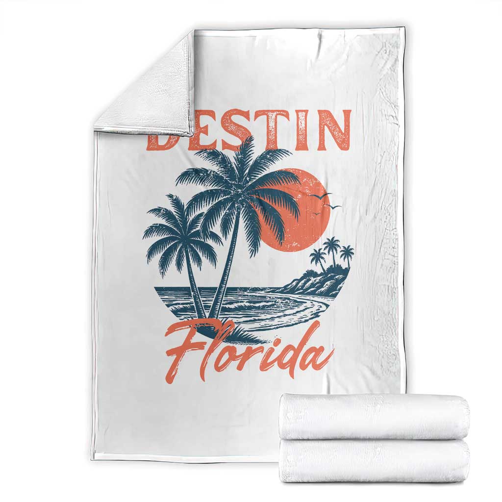 Vintage Destin Florida Beach Throw Blanket Sunset Palm Tree Graphic TS12 White Print Your Wear