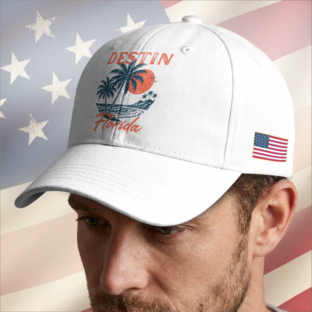 Vintage Destin Florida Beach Baseball Cap Sunset Palm Tree Graphic TS12 Print Your Wear