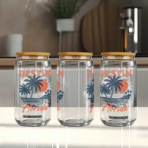 Vintage Destin Florida Beach Glass Can Sunset Palm Tree Graphic TS12 Print Your Wear