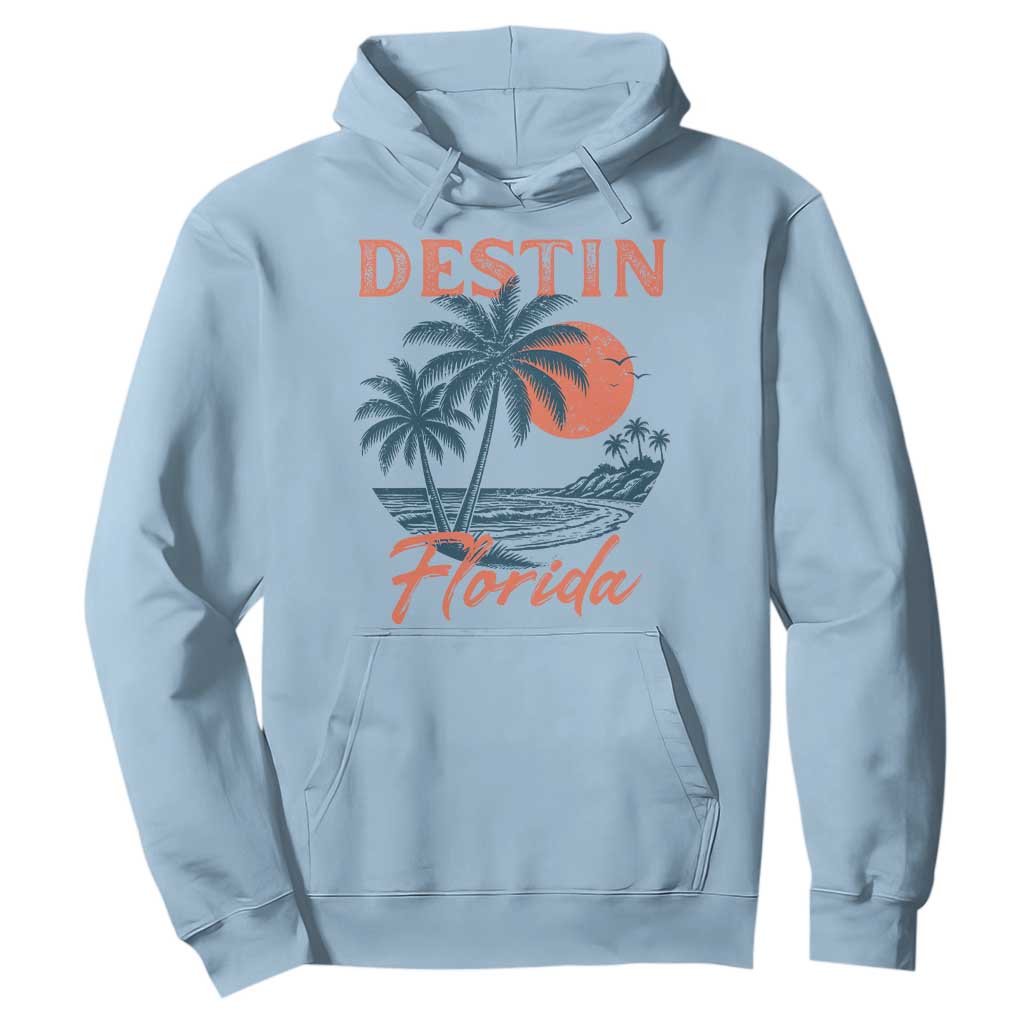 Vintage Destin Florida Beach Hoodie Sunset Palm Tree Graphic TS12 Light Blue Print Your Wear