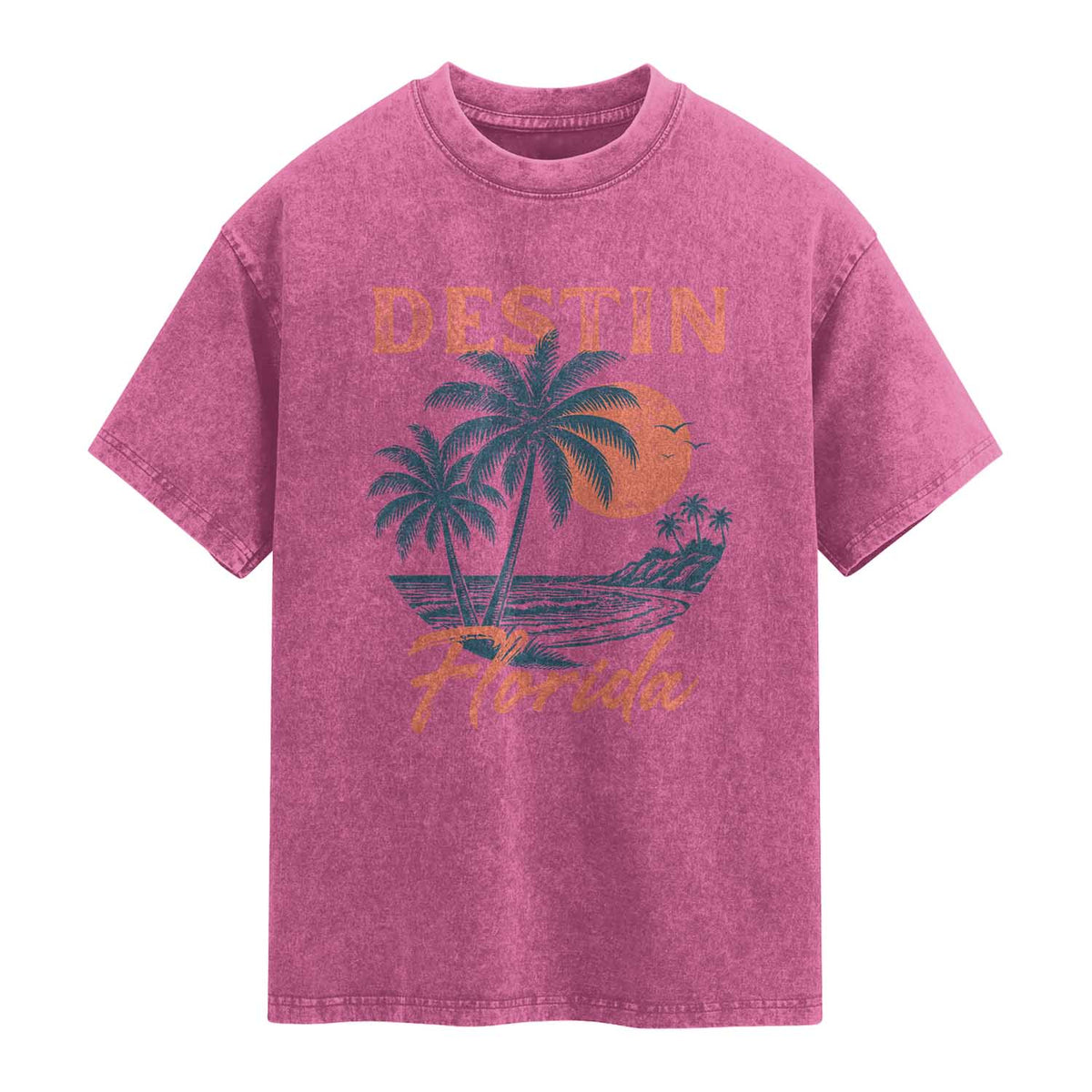 Vintage Destin Florida Beach Washed Cotton T-Shirt Sunset Palm Tree Graphic
