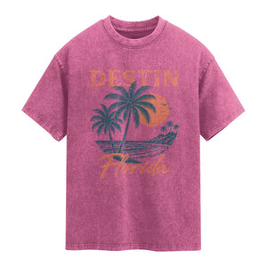 Vintage Destin Florida Beach Washed Cotton T-Shirt Sunset Palm Tree Graphic