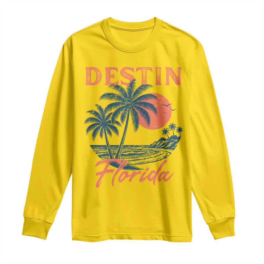 Vintage Destin Florida Beach Long Sleeve Shirt Sunset Palm Tree Graphic TS12 Daisy Print Your Wear