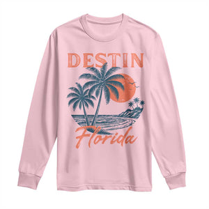 Vintage Destin Florida Beach Long Sleeve Shirt Sunset Palm Tree Graphic TS12 Light Pink Print Your Wear