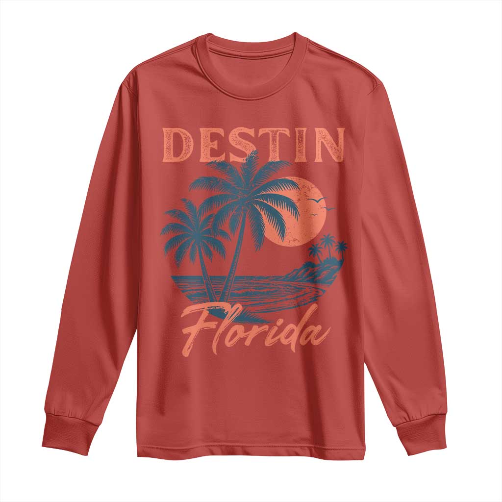 Vintage Destin Florida Beach Long Sleeve Shirt Sunset Palm Tree Graphic TS12 Red Print Your Wear