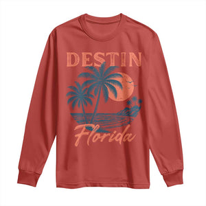 Vintage Destin Florida Beach Long Sleeve Shirt Sunset Palm Tree Graphic TS12 Red Print Your Wear