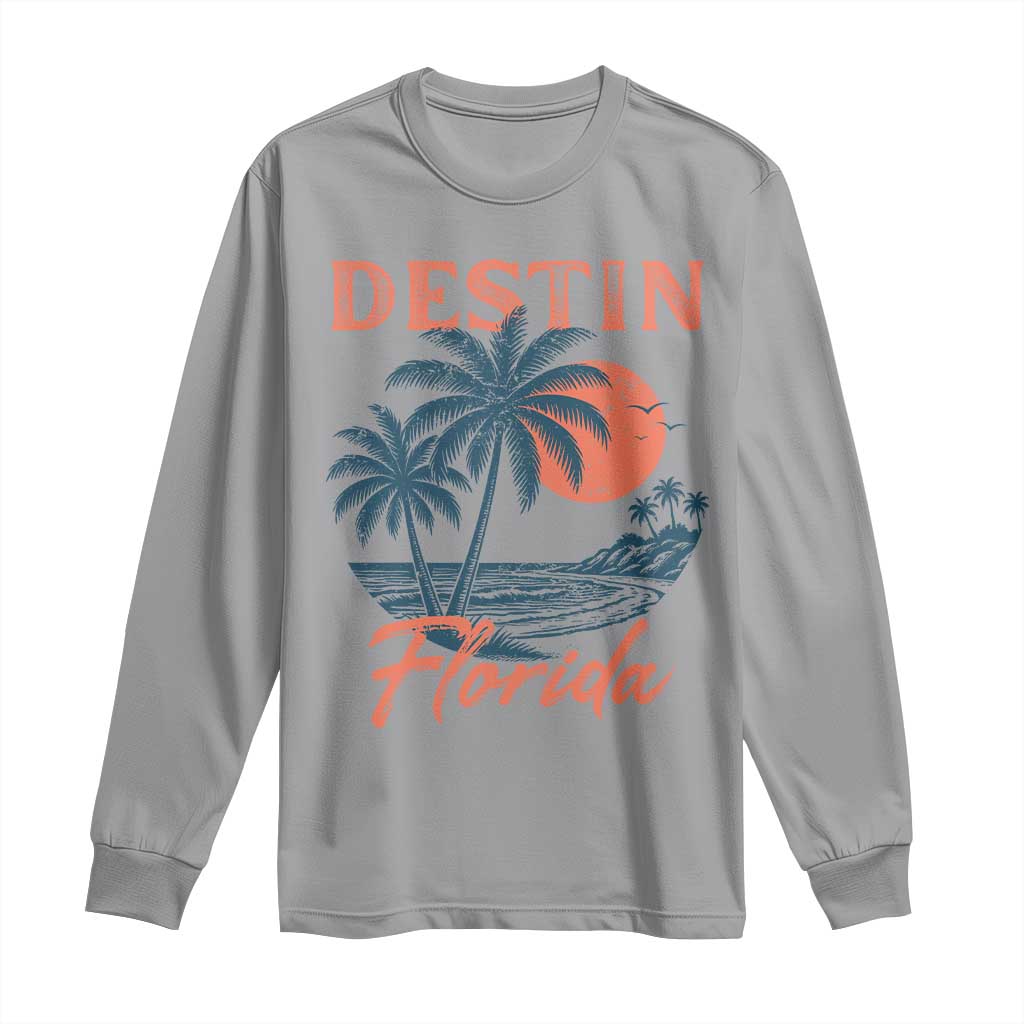 Vintage Destin Florida Beach Long Sleeve Shirt Sunset Palm Tree Graphic TS12 Sport Gray Print Your Wear