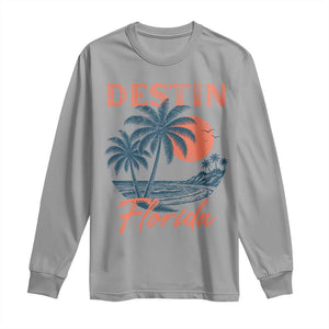 Vintage Destin Florida Beach Long Sleeve Shirt Sunset Palm Tree Graphic TS12 Sport Gray Print Your Wear