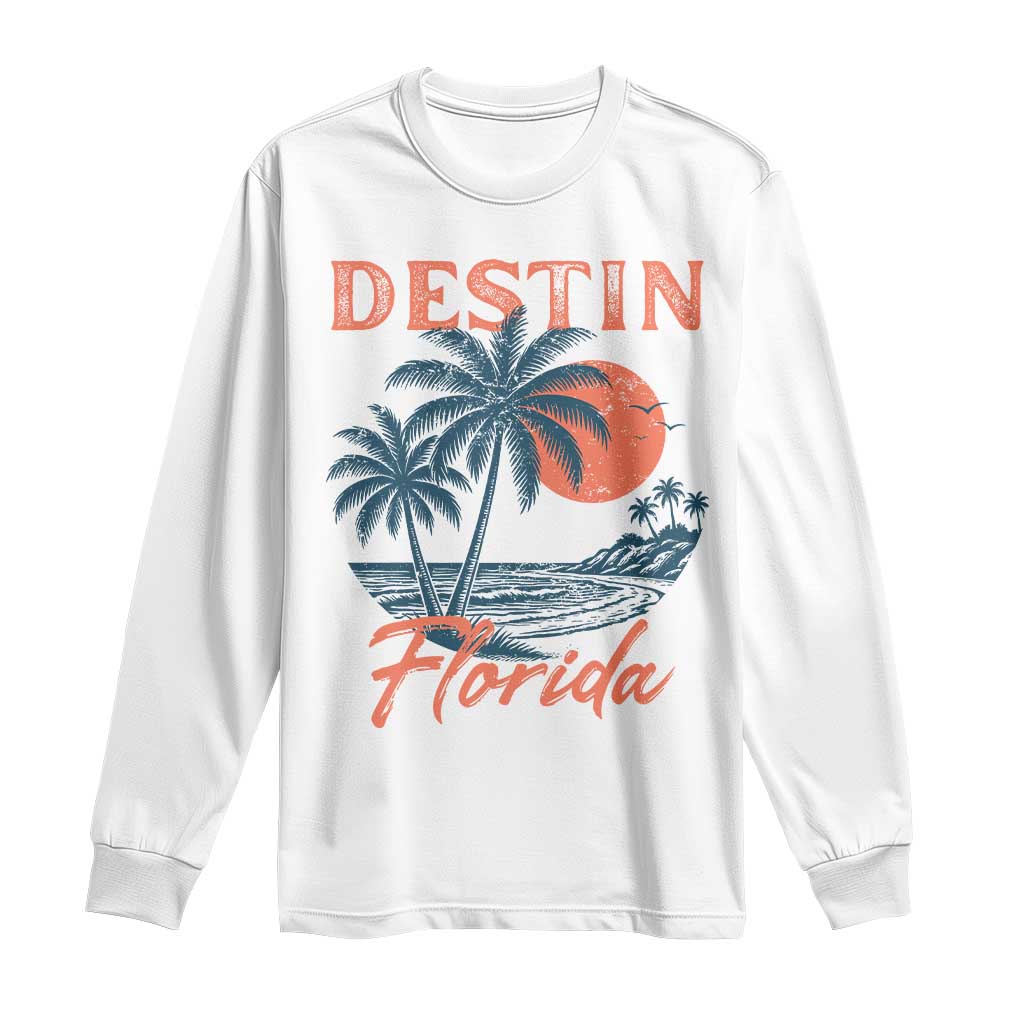 Vintage Destin Florida Beach Long Sleeve Shirt Sunset Palm Tree Graphic TS12 White Print Your Wear