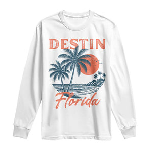 Vintage Destin Florida Beach Long Sleeve Shirt Sunset Palm Tree Graphic TS12 White Print Your Wear