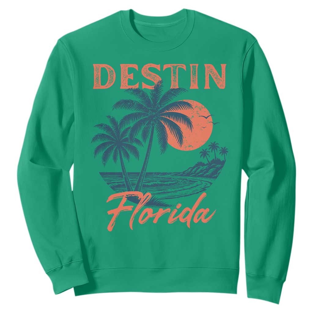 Vintage Destin Florida Beach Sweatshirt Sunset Palm Tree Graphic TS12 Irish Green Print Your Wear