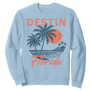 Vintage Destin Florida Beach Sweatshirt Sunset Palm Tree Graphic TS12 Light Blue Print Your Wear