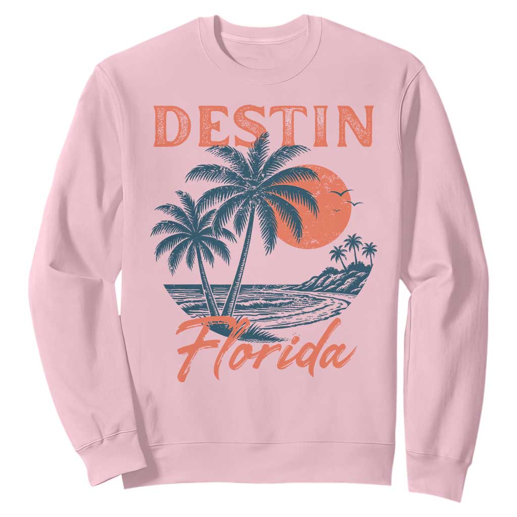 Vintage Destin Florida Beach Sweatshirt Sunset Palm Tree Graphic TS12 Light Pink Print Your Wear