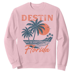Vintage Destin Florida Beach Sweatshirt Sunset Palm Tree Graphic TS12 Light Pink Print Your Wear