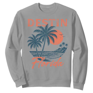 Vintage Destin Florida Beach Sweatshirt Sunset Palm Tree Graphic TS12 Sport Gray Print Your Wear