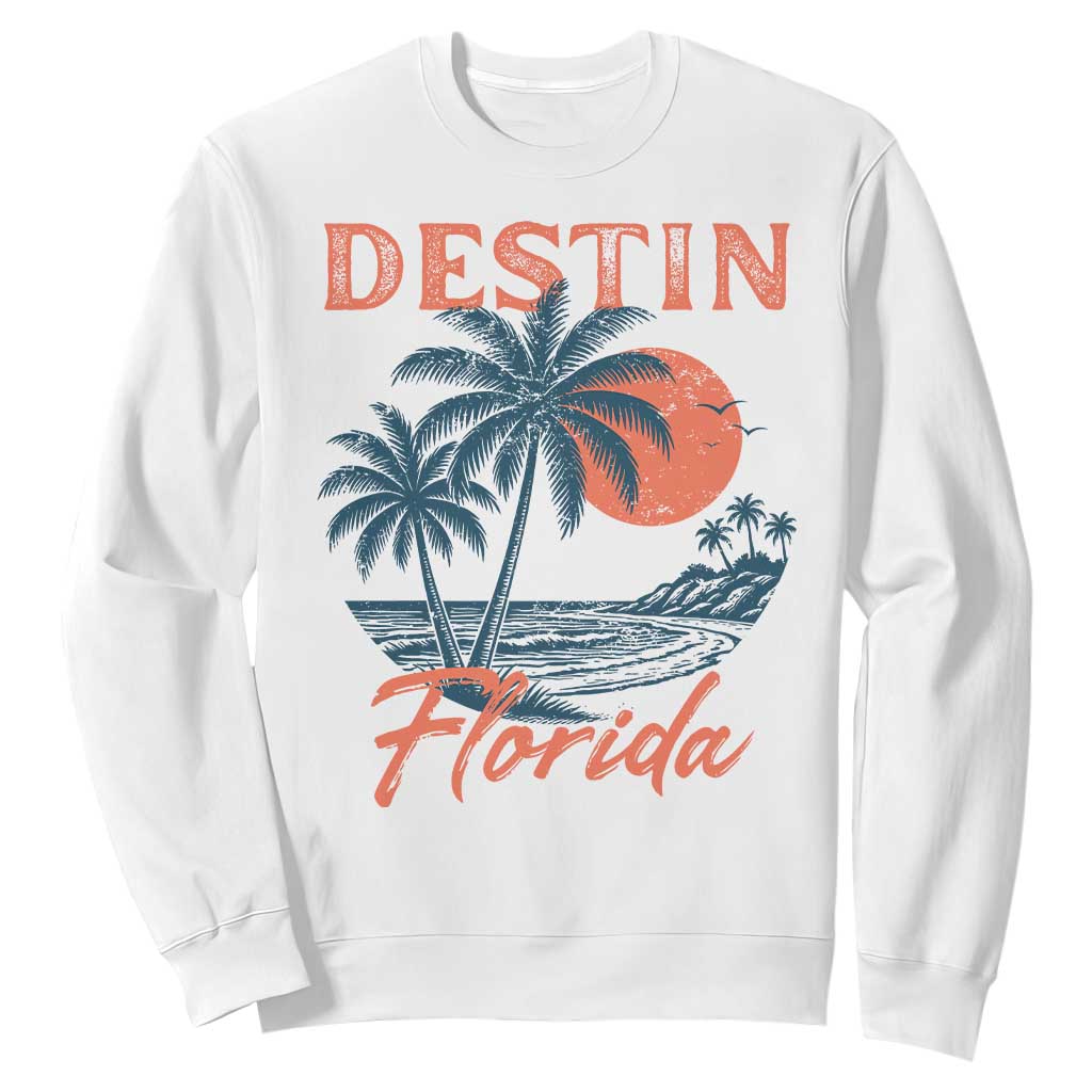 Vintage Destin Florida Beach Sweatshirt Sunset Palm Tree Graphic TS12 White Print Your Wear