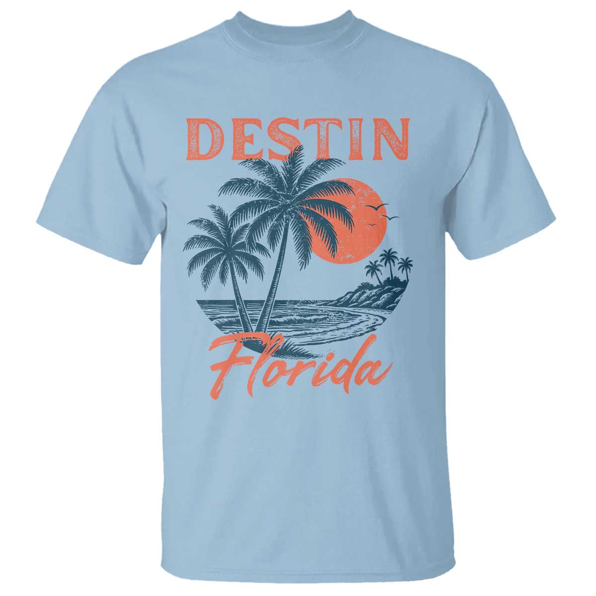 Vintage Destin Florida Beach T Shirt Sunset Palm Tree Graphic TS12 Light Blue Print Your Wear