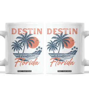 Vintage Destin Florida Beach Coffee Mug Sunset Palm Tree Graphic TS12 White Print Your Wear