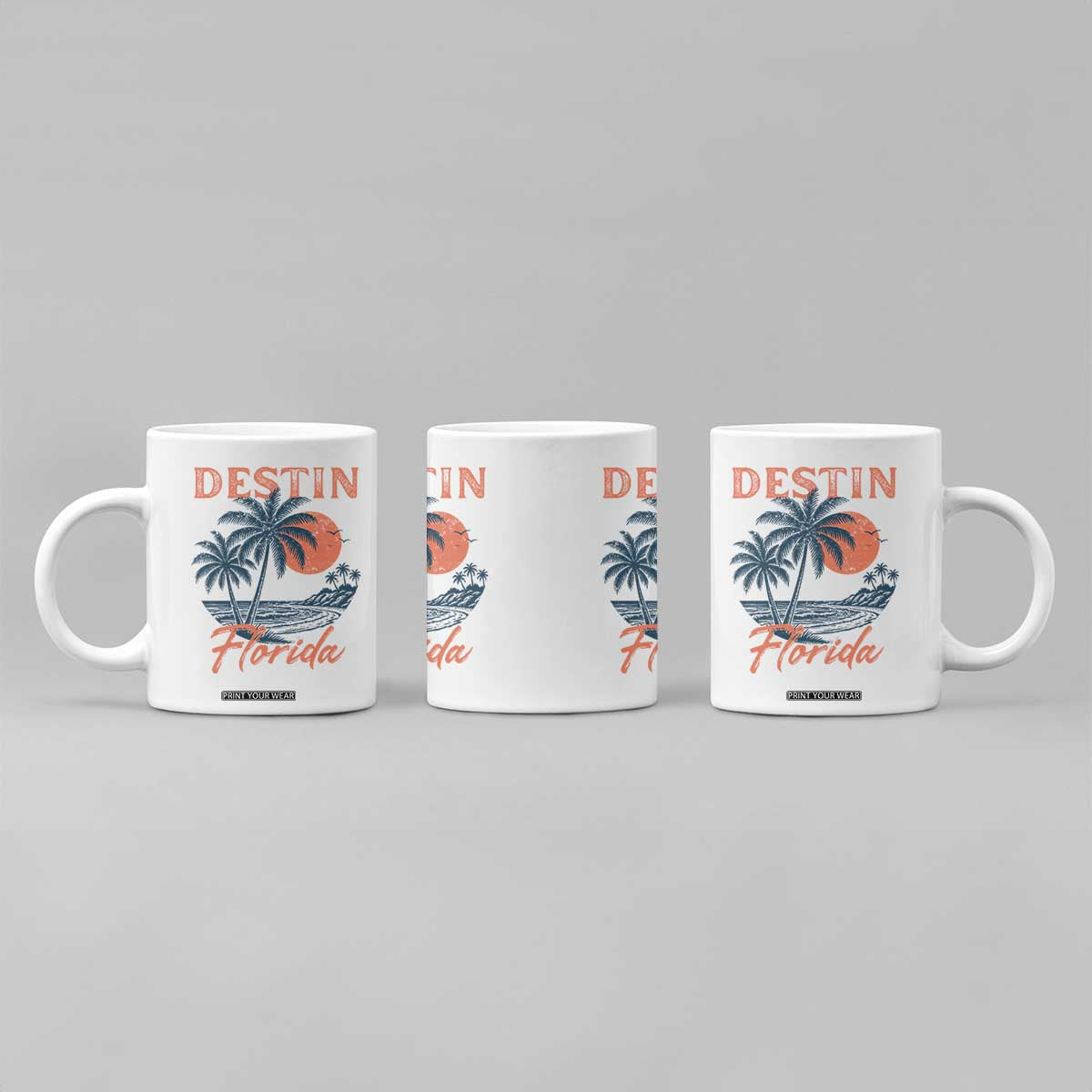 Vintage Destin Florida Beach Coffee Mug Sunset Palm Tree Graphic TS12 Print Your Wear