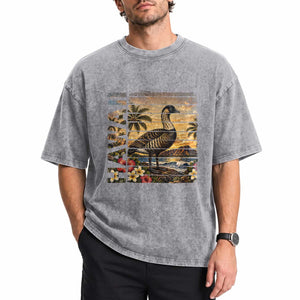 Hawaii Tropical Bird Washed Cotton T-Shirt Summer Island Vacation Gift