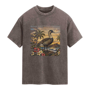 Hawaii Tropical Bird Washed Cotton T-Shirt Summer Island Vacation Gift