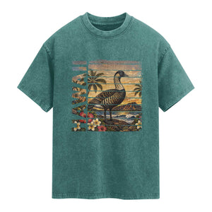 Hawaii Tropical Bird Washed Cotton T-Shirt Summer Island Vacation Gift