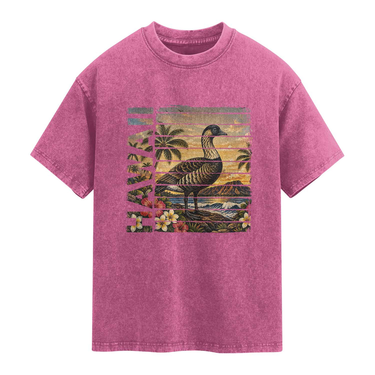 Hawaii Tropical Bird Washed Cotton T-Shirt Summer Island Vacation Gift