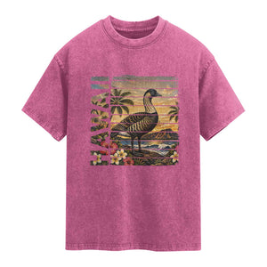 Hawaii Tropical Bird Washed Cotton T-Shirt Summer Island Vacation Gift