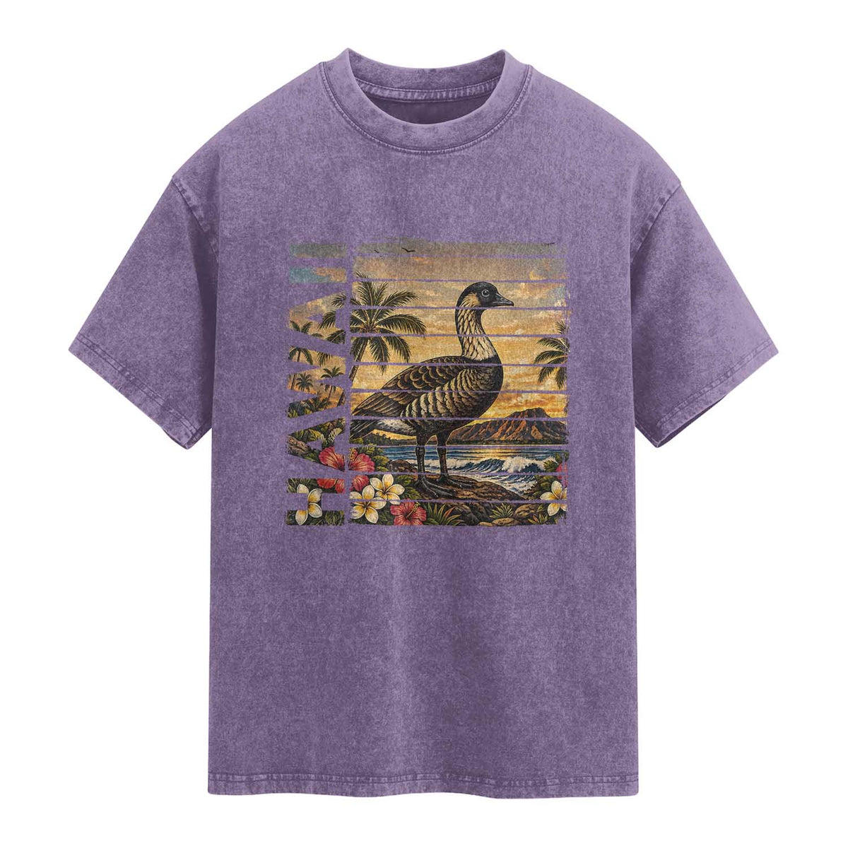 Hawaii Tropical Bird Washed Cotton T-Shirt Summer Island Vacation Gift