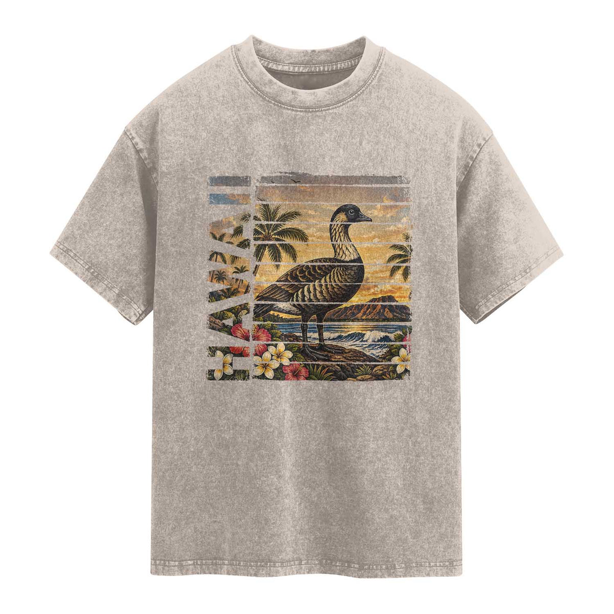 Hawaii Tropical Bird Washed Cotton T-Shirt Summer Island Vacation Gift