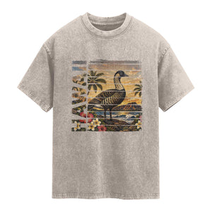 Hawaii Tropical Bird Washed Cotton T-Shirt Summer Island Vacation Gift