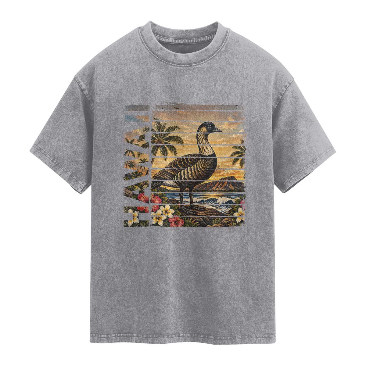 Hawaii Tropical Bird Washed Cotton T-Shirt Summer Island Vacation Gift