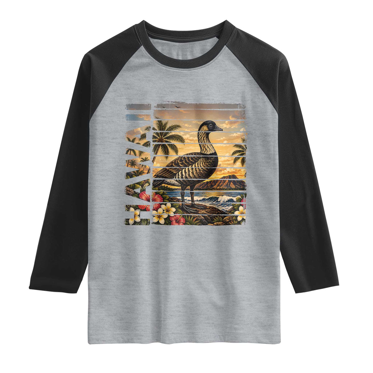 Hawaii Tropical Bird Raglan Shirt Summer Island Vacation Gift TS12 Heather Gray Black Print Your Wear