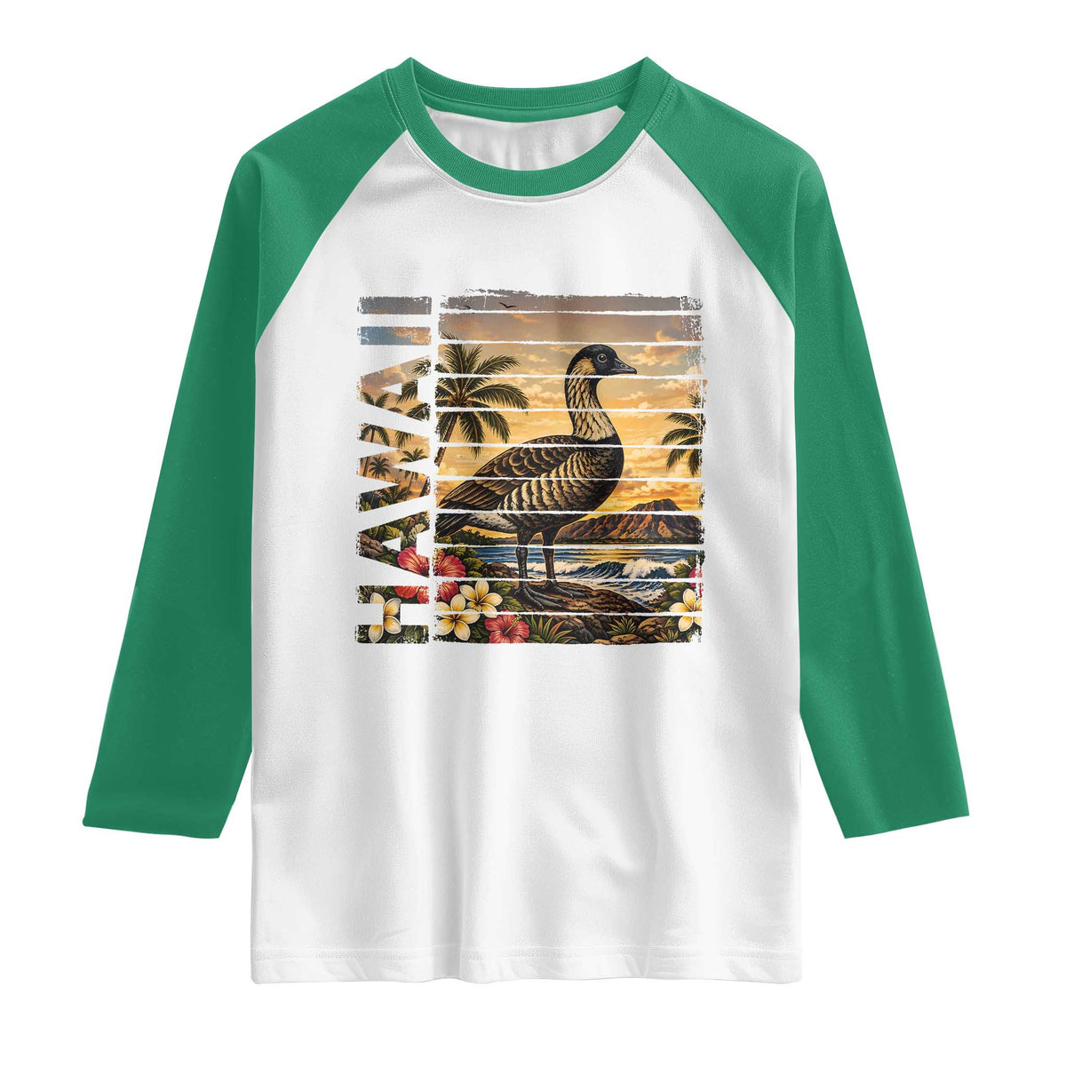 Hawaii Tropical Bird Raglan Shirt Summer Island Vacation Gift TS12 White Kelly Green Print Your Wear