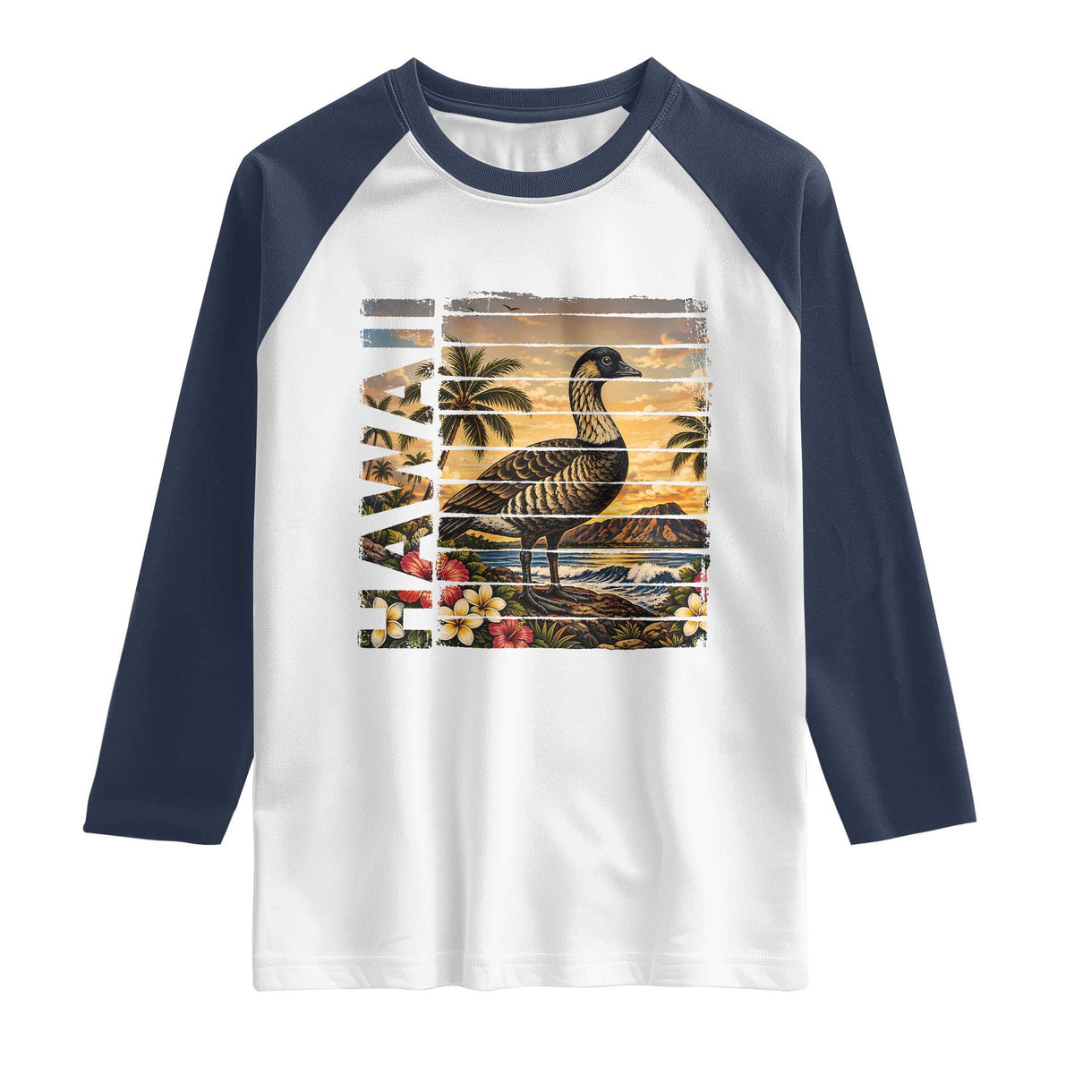 Hawaii Tropical Bird Raglan Shirt Summer Island Vacation Gift TS12 White Navy Print Your Wear