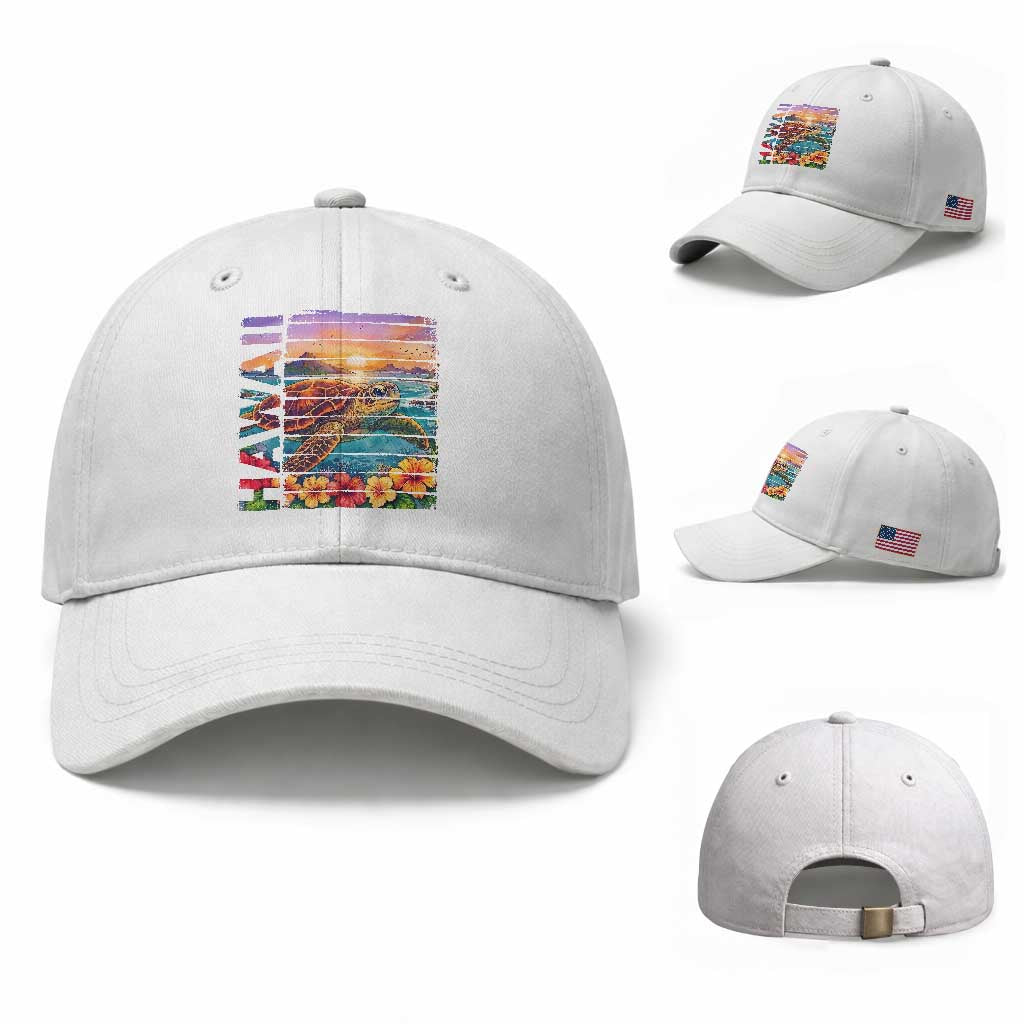 Hawaii Sea Turtle Baseball Cap Tropical Sunset Island Vacation Gift TS12 Baseball Cap Universal Fit White Print Your Wear